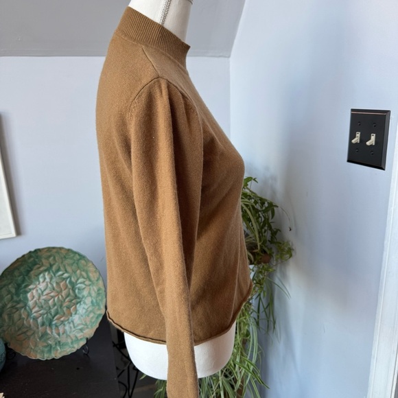 Dué per Dué Silk‎ Cashmere Blend women’s 3/4 Sleeve Mock Neck Sweater Tan Medium - Picture 4 of 5